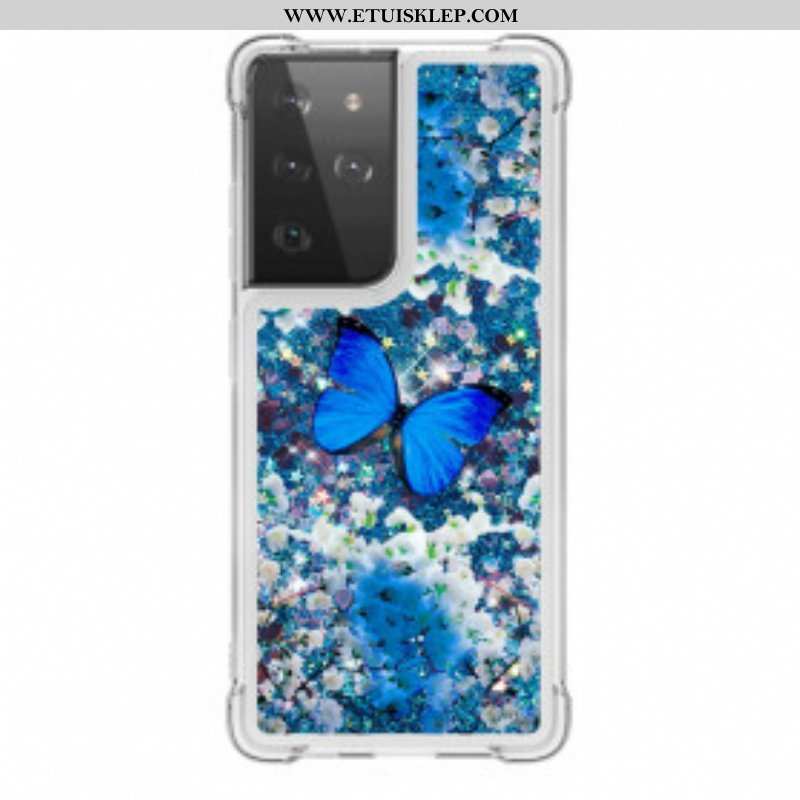 Etui do Samsung Galaxy S21 Ultra 5G Błyszczące Niebieskie Motyle